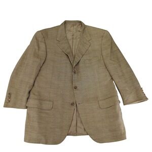 Oxxford Clothes Oak Hall Mens 44R Blazer Tan Wool Silk Cashmere Plaid Sport Coat